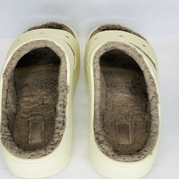 Crocs Cozzzy Unisex Sandals Size W10 M8 Off White‎ Gray Sherpa Footbed Platforms - Picture 9 of 10